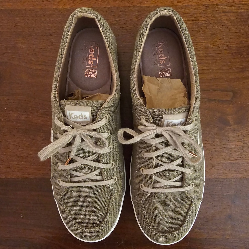 Keds Jump Kick Olive Green Canvas Sneakers Dream Foam Memory WF62203 Womens 10 - Picture 7 of 11